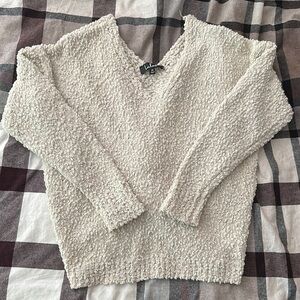 Lulu's Cream Cozy V-Neck Sweater